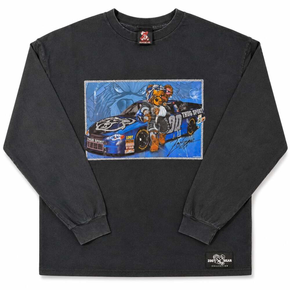 Vintage 2001 Zoo Bear Collection Racing Graphic Long Sleeve T Shirt 2XL Black